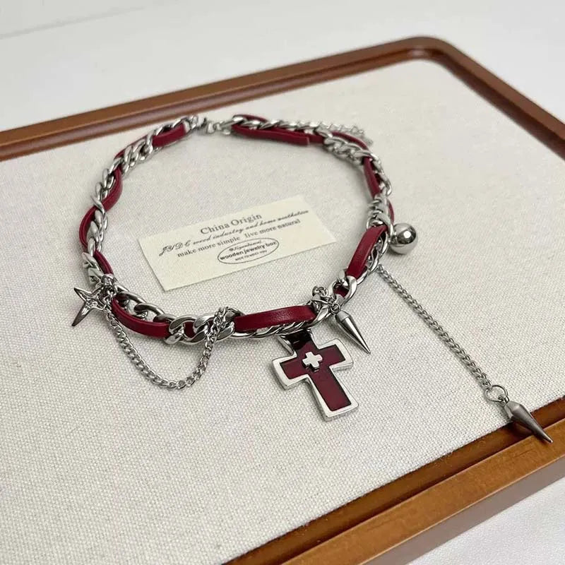 Star Cross Leather Pendant Necklace
