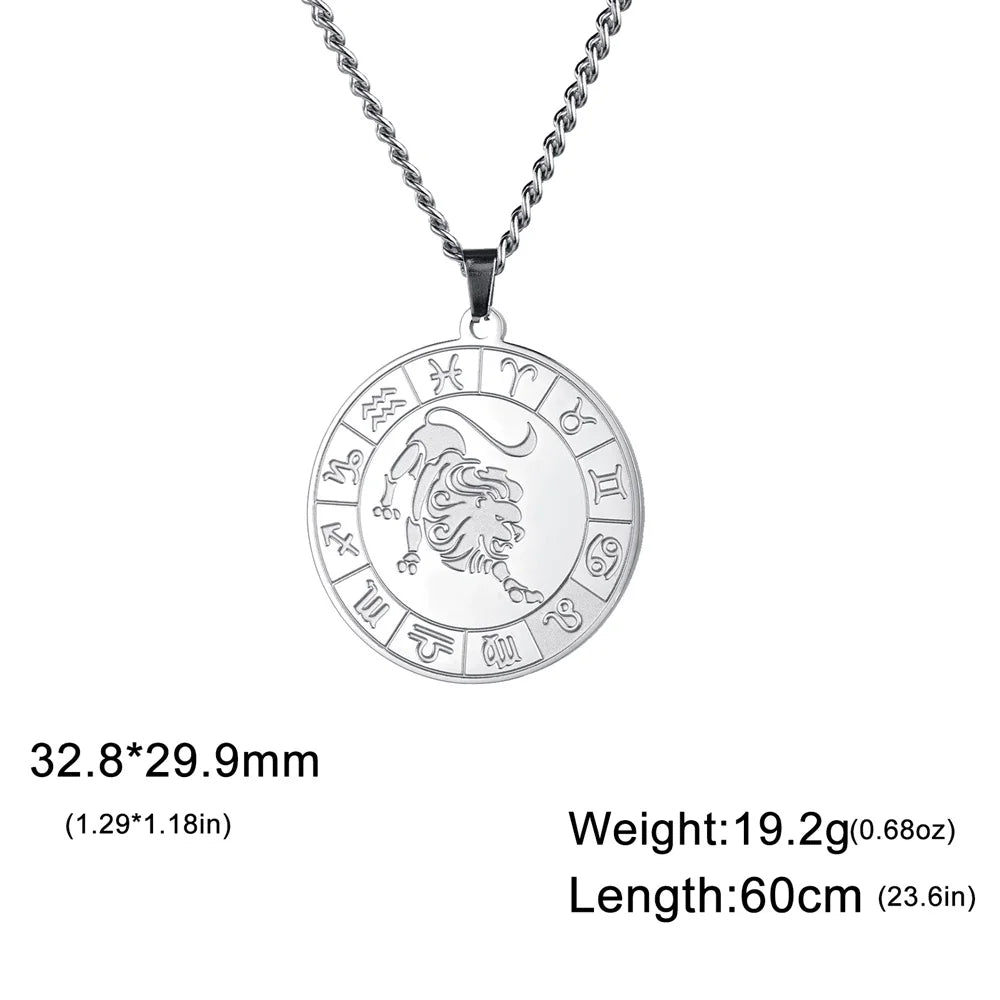 My Shape 12 Constellation Necklace Gothic Zodiac Pendant Chain Women Men Leo Aries Virgo Capricorn Birthday Jewelry Wholesale