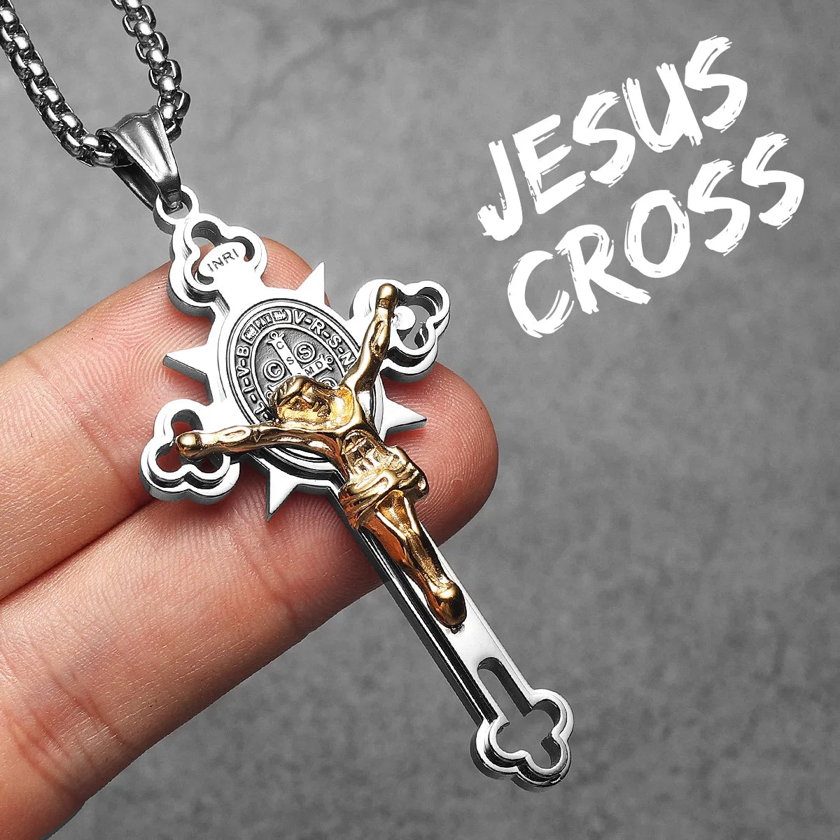 INRI Exorcism Cross Pendant — Stainless Steel