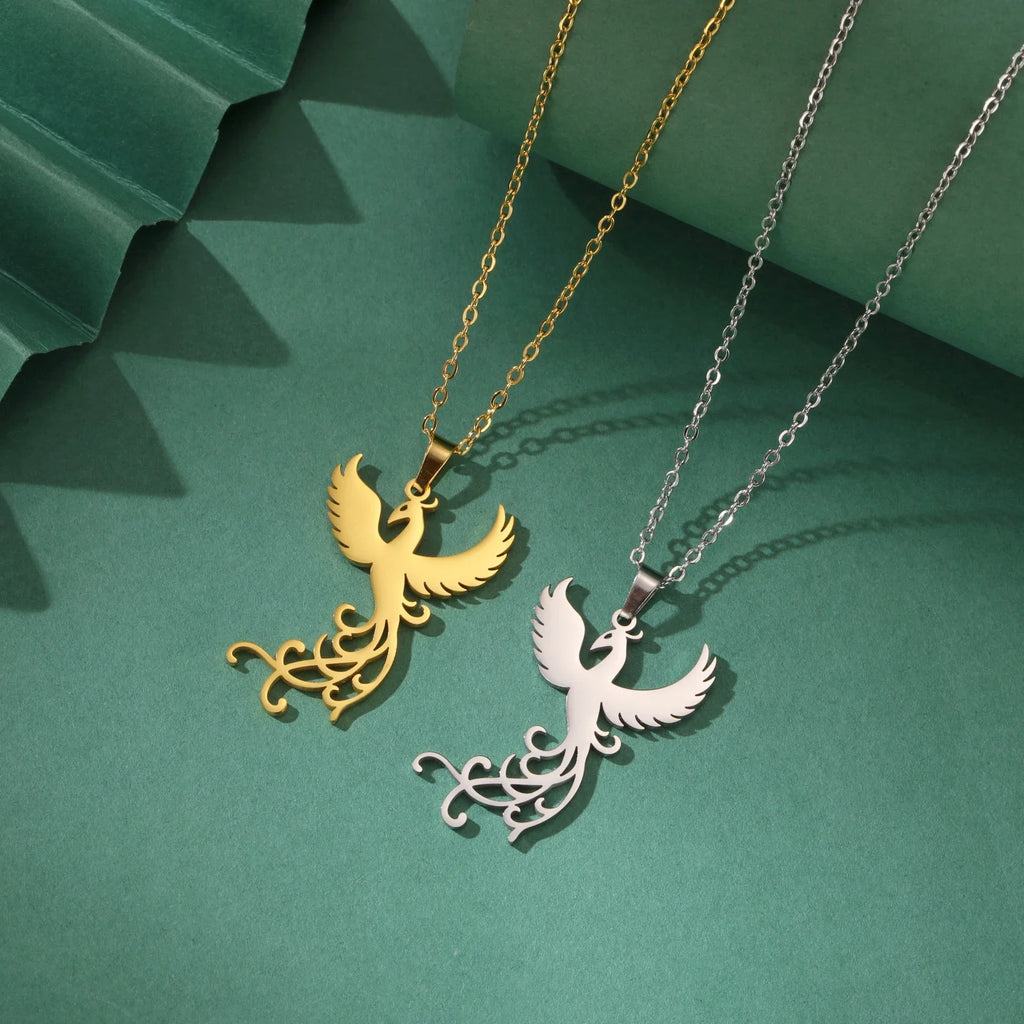 Phoenix Necklace Gift for Woman Men Couple Kid Child Reborn God Bird Supernatural Amulet Pendant Stainless Steel Chain