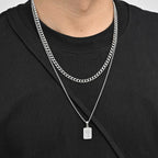 Stylish Men's Layered Necklace,Waterproof Stainless Steel Square Metal Necklace with Mini Zircon,Hip Hop Stacked Collar