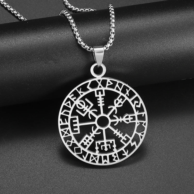Nordic Rune Compass Necklace — Stainless Steel
