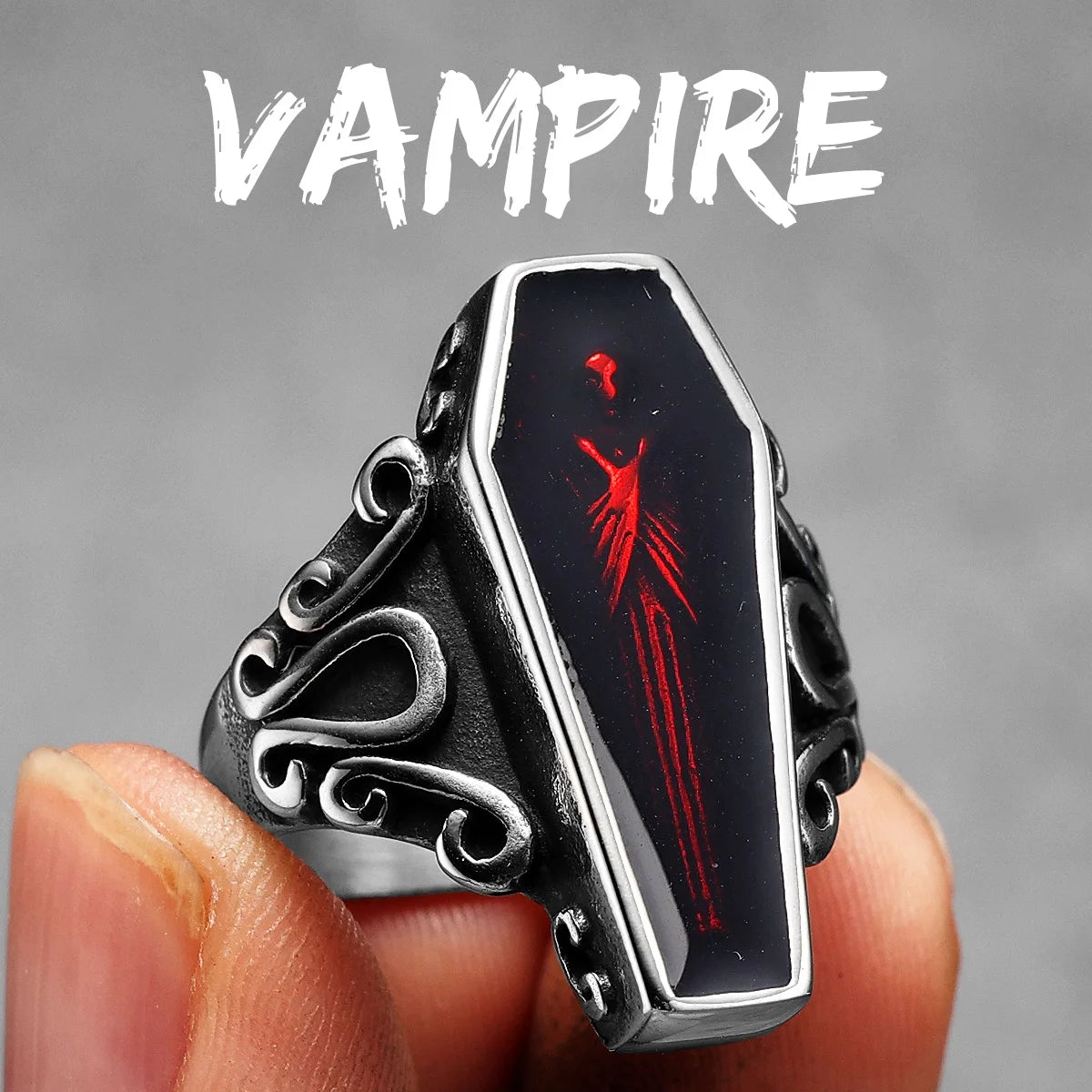 Gothic Vampire Coffin Ring — Stainless Steel