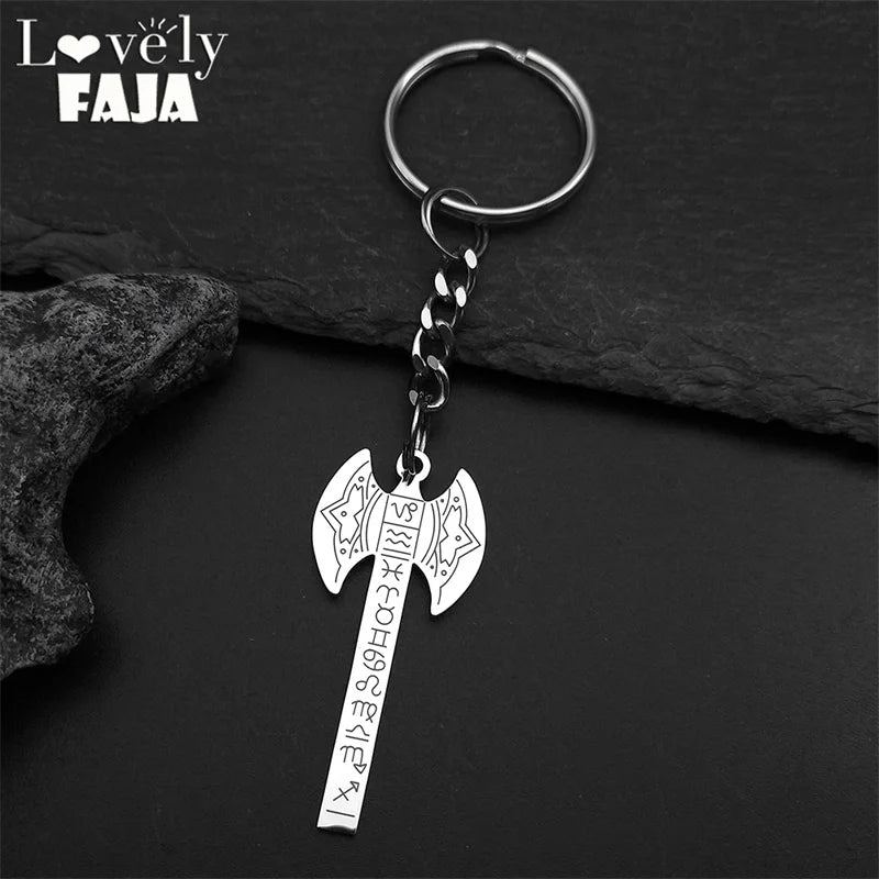 Viking Silver Ring Nordic Rune Axe Keychain Mythology