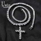 UWIN Tennis Chain With Cross Full Iced Out CZ Cubic Zircon Fashion Luxurious Choker HipHop Jewelry
