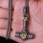 Multi Style Beaded Viking Thor's Hammer Pendant Necklace Stainless Steel Necklace Men Biker Mjolnir Amulet Jewelry
