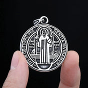 Saint Benedict Exorcism Cross Pendant Necklace — Stainless Steel