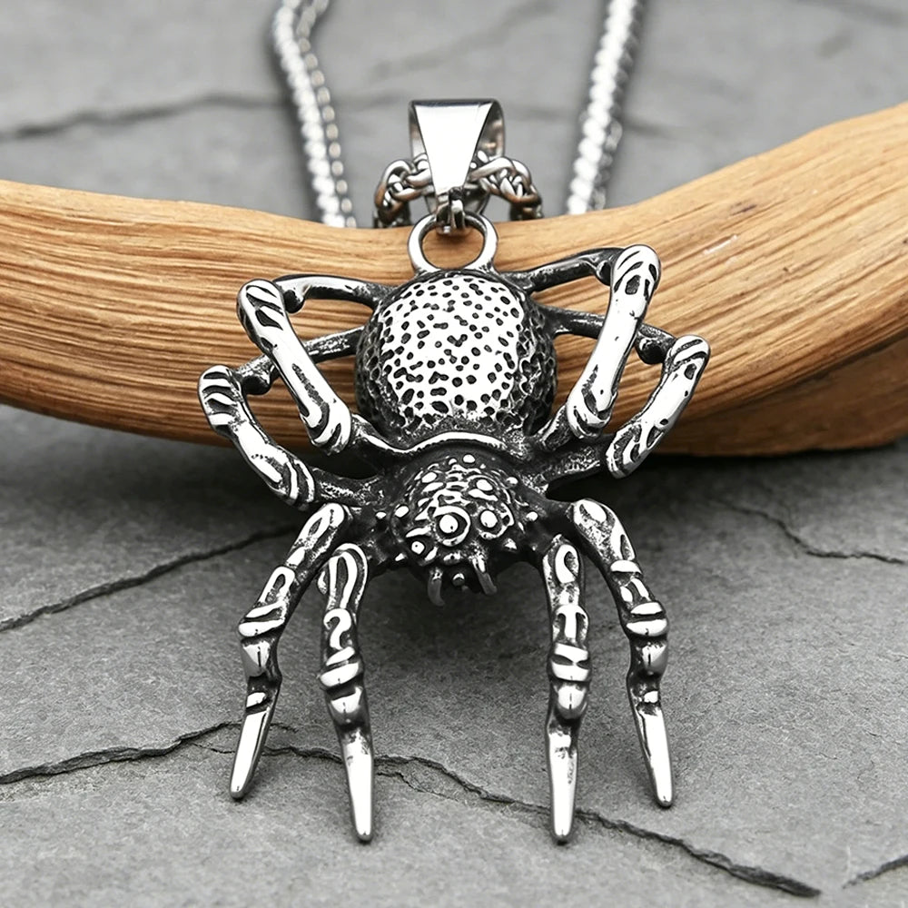 3D Vintage Spider Pendant Necklace for Men — Stainless Steel