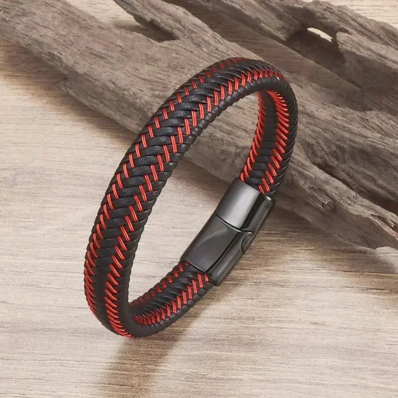 Vintage Punk Hand Woven Three Layer Leather Black Beaded Bracelet Magnetic Bracelet Clasp Men\\'s Charm Business Event Jewelry