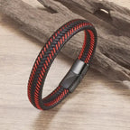 Vintage Punk Hand Woven Three Layer Leather Black Beaded Bracelet Magnetic Bracelet Clasp Men\\'s Charm Business Event Jewelry