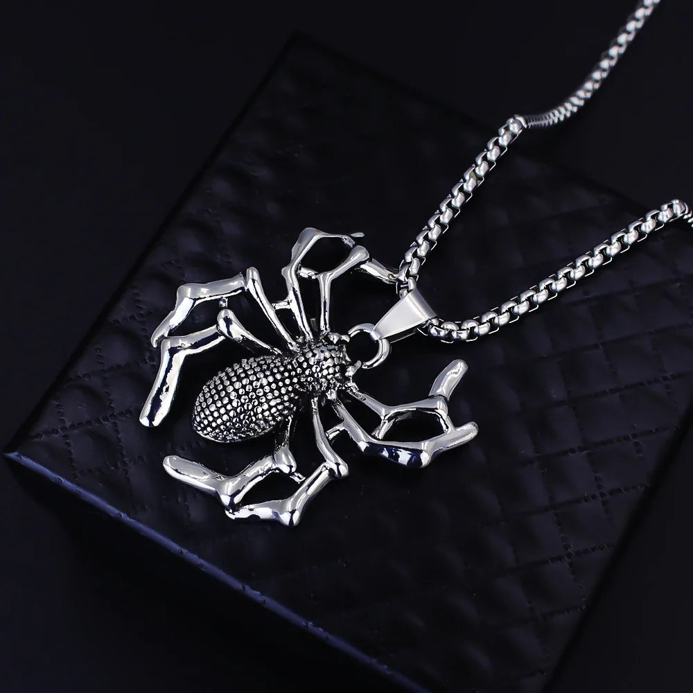 Stainless Steel Vintage Spider Pendant Necklace