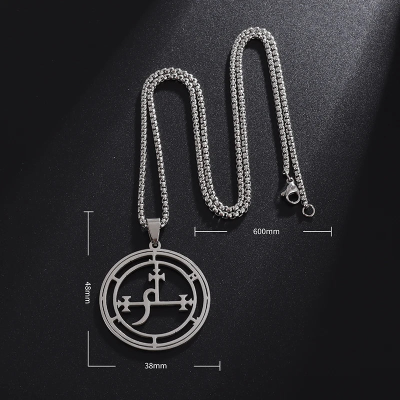 Stainless Steel Vintage Devil Satan Seal Necklace Lilith Solomon Magic Pendant Men's Trend Kabbalah Amulet Jewelry