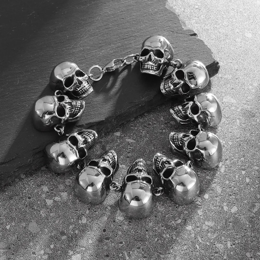 Gothic Hell Demon Ghost Head Bracelet Full Skull Bracelet Men's Motorcycle Punk Rock Halloween Jewelry Accessories