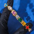 Cross Iced Out Gemstone Bracelet Stainless Steel