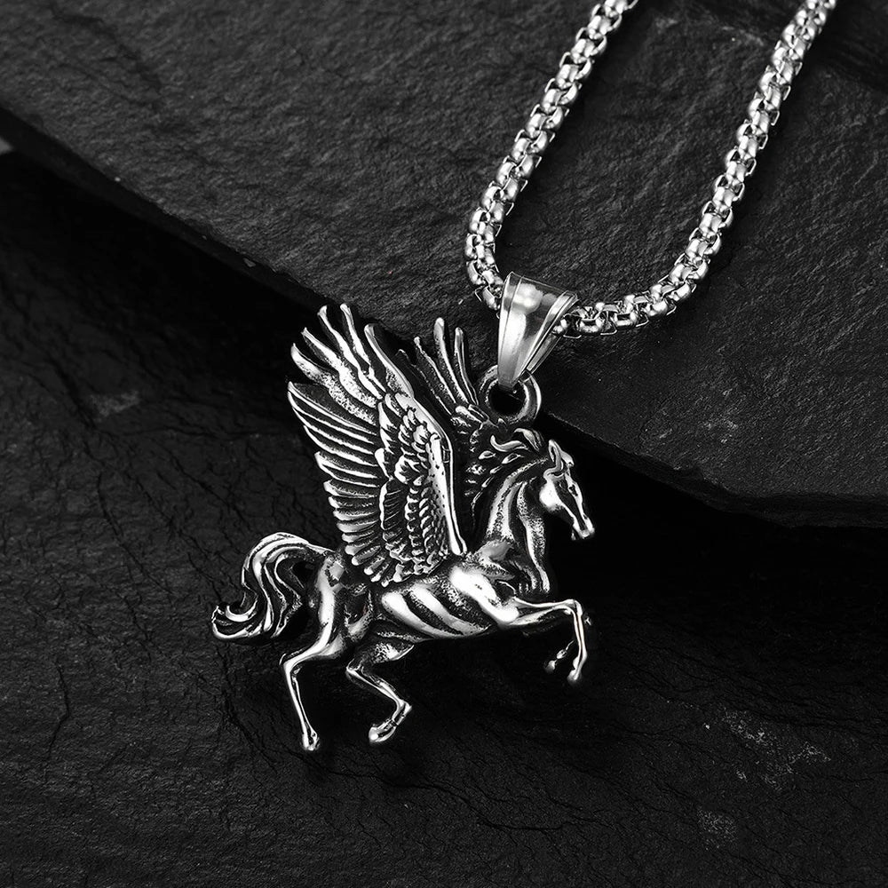 Stainless Steel Greek Winged Horse Pendant Necklace