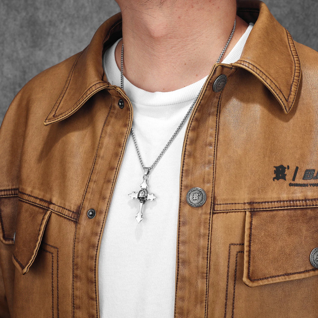 Simple Skull Cross Pendant Necklace — Stainless Steel
