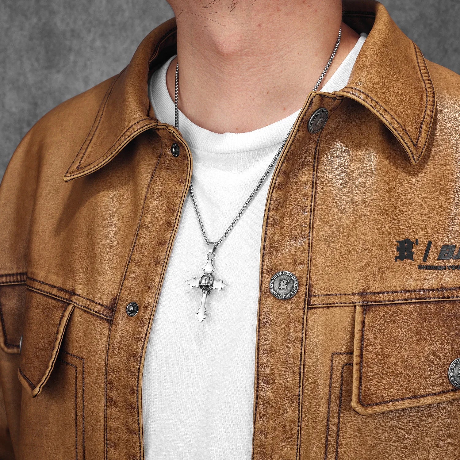 Simple Skull Cross Pendant Necklace — Stainless Steel