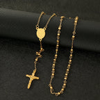 Rosary Beads Necklace Jesus Cross Pendant 4mm — Stainless Steel