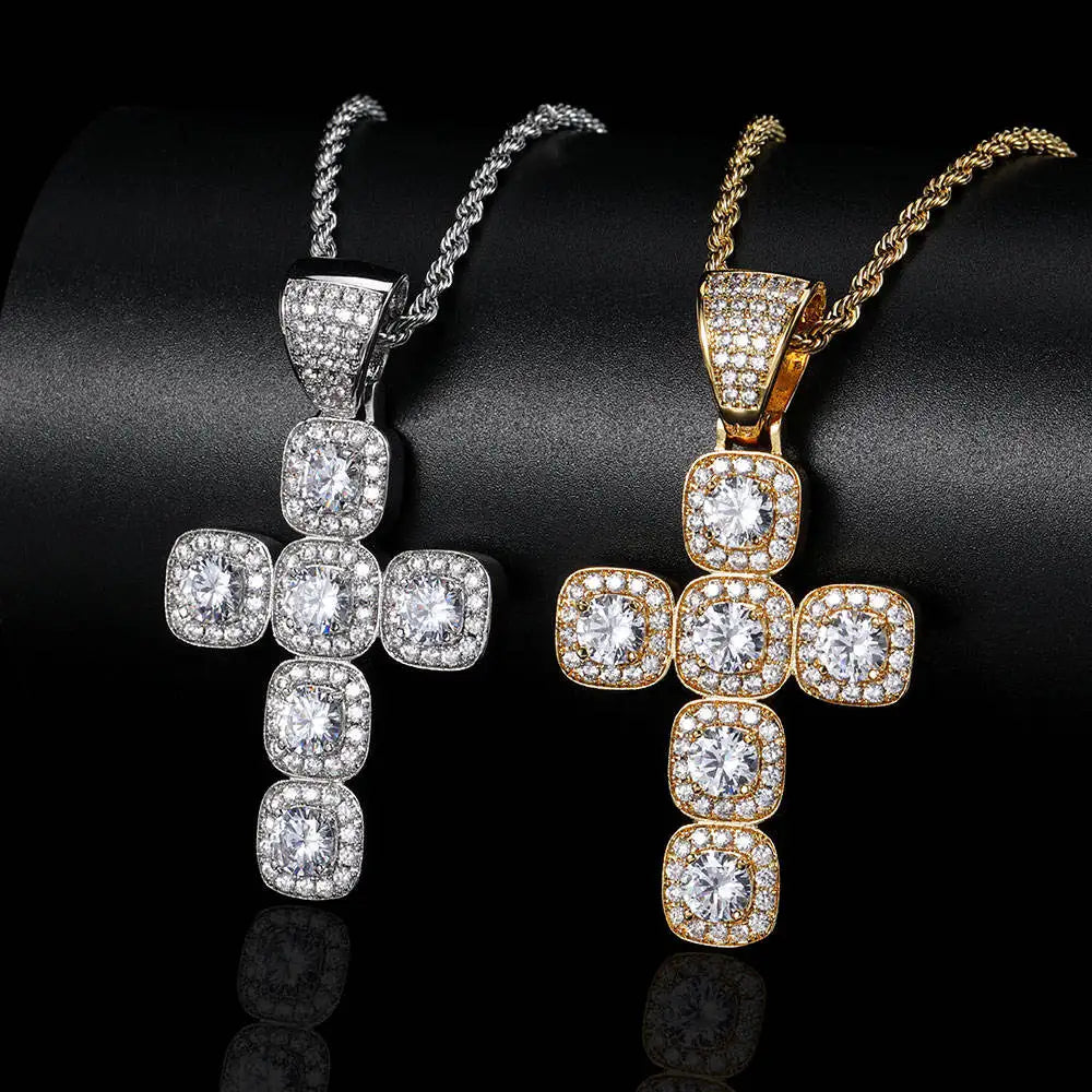 Iced Out Tennis Cross Pendant Necklace