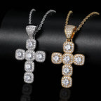 Iced Out Tennis Cross Pendant Necklace