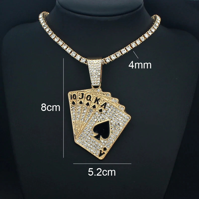 Iced Out Poker Card Cuban Pendant — Gold