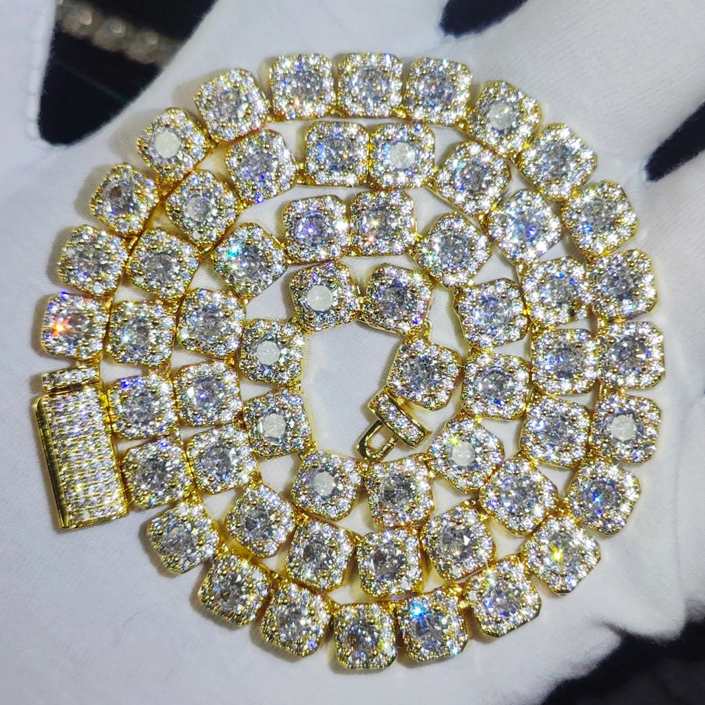 7MM 5A Zircon Cluster Tennis Chain Iced Out Square Sparkling CZ Link Necklace Anniversary gift for him or her Hip Hop Jewelry