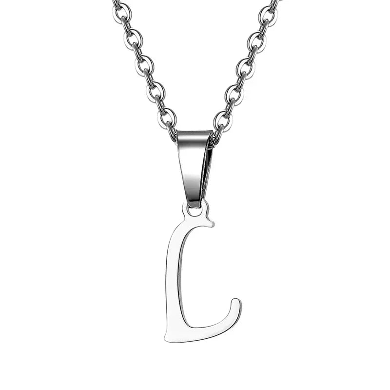 Vintage Initial Letter Pendant Necklace for Women Simple Stainless Steel Letter Glossy Clavicle Chain Choker Necklaces Jewelry
