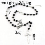 Gothic Bat Cross Rosary Necklace for Women Fashion Mystery Witch Jewelry Accessories Gift Silver Color Bat Charm Vampire Choker
