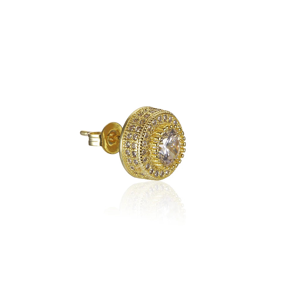 Iced Out Round CZ Stud Earrings Stainless Steel