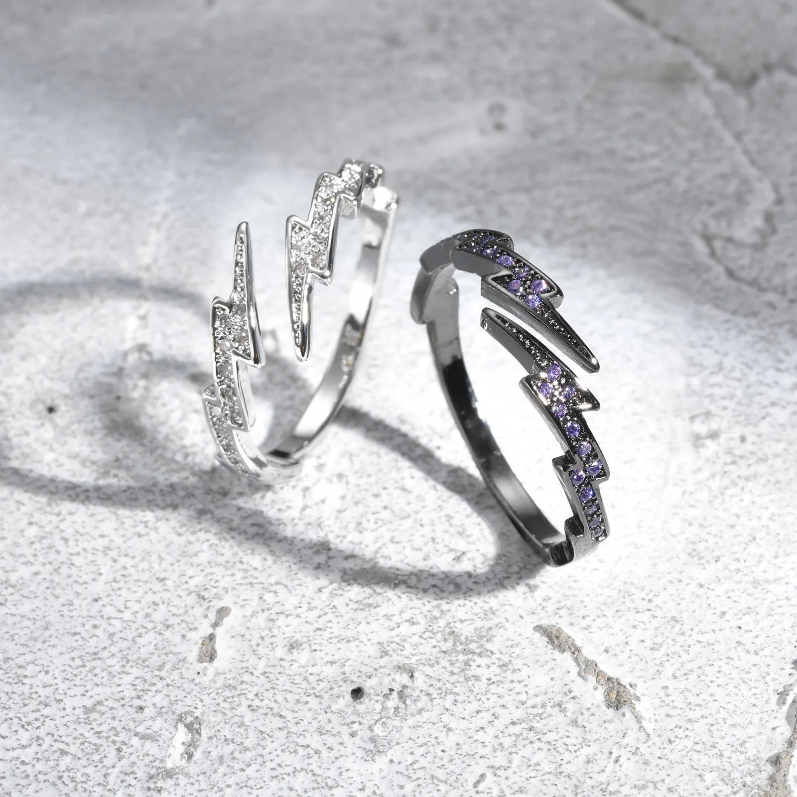 Iced Out Zircon Lightning Open Ring — Stainless Steel