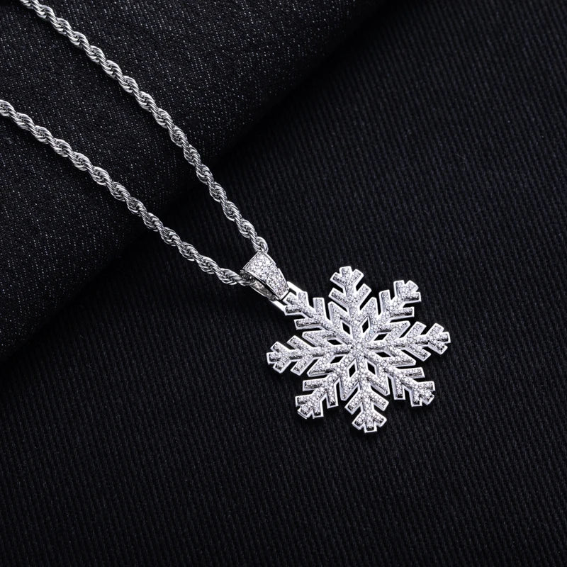 Iced Out Snowflake Pendant — 14K Gold