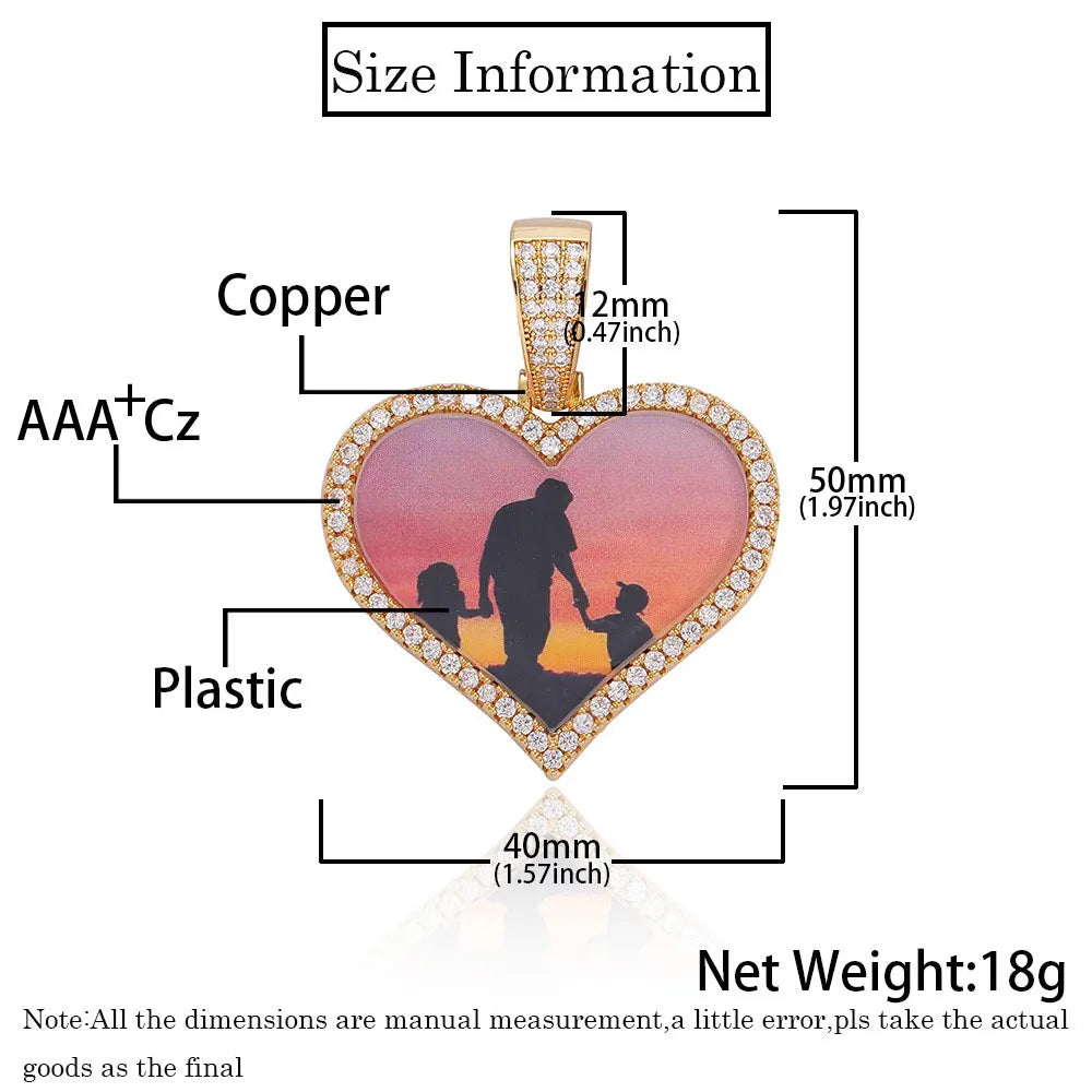 Iced Out Heart Photo Pendant Necklace