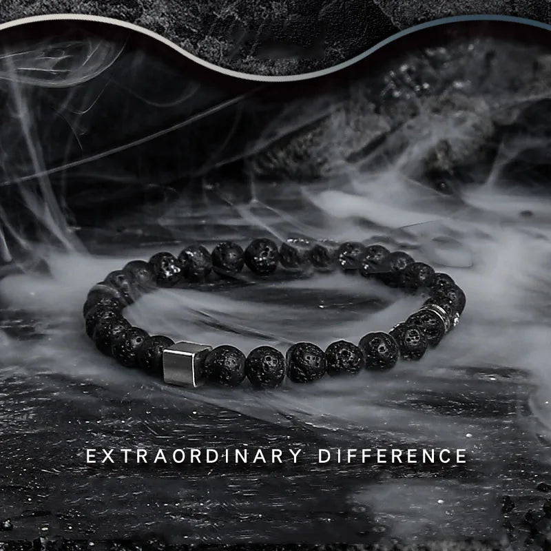 Block Volcanic Lava Stone Bracelet Men Black Classic Matte Obisidian Labradorite Bead Jewelry Women Birthday Gift for