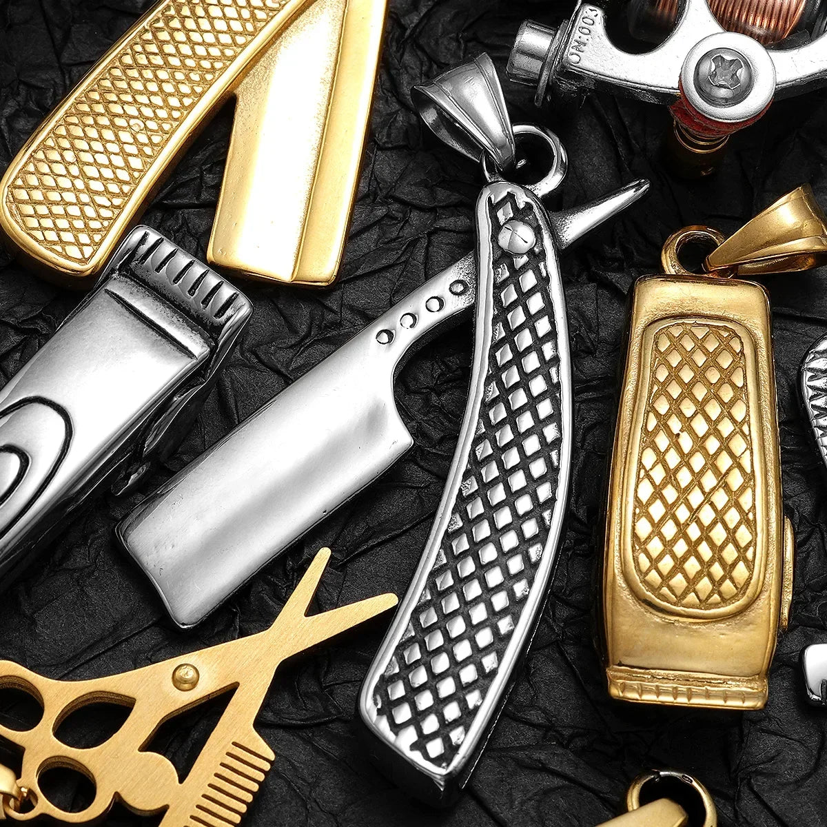 Barber Tools Pendant Necklace — Stainless Steel