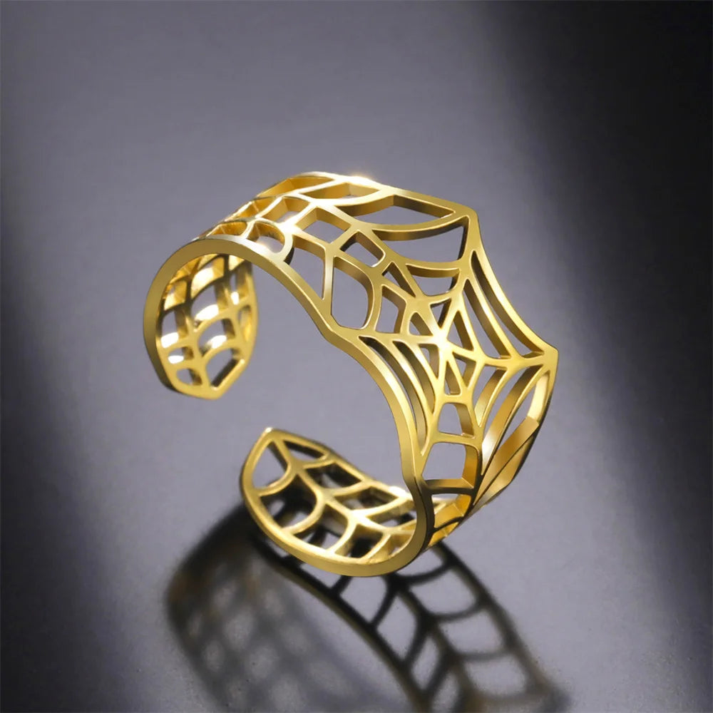 My Shape Punk Spider Ring Stainless Steel Adjustable Open Finger Rings Animal Fashion Jewelry Women Men  Teen Halloween Gift