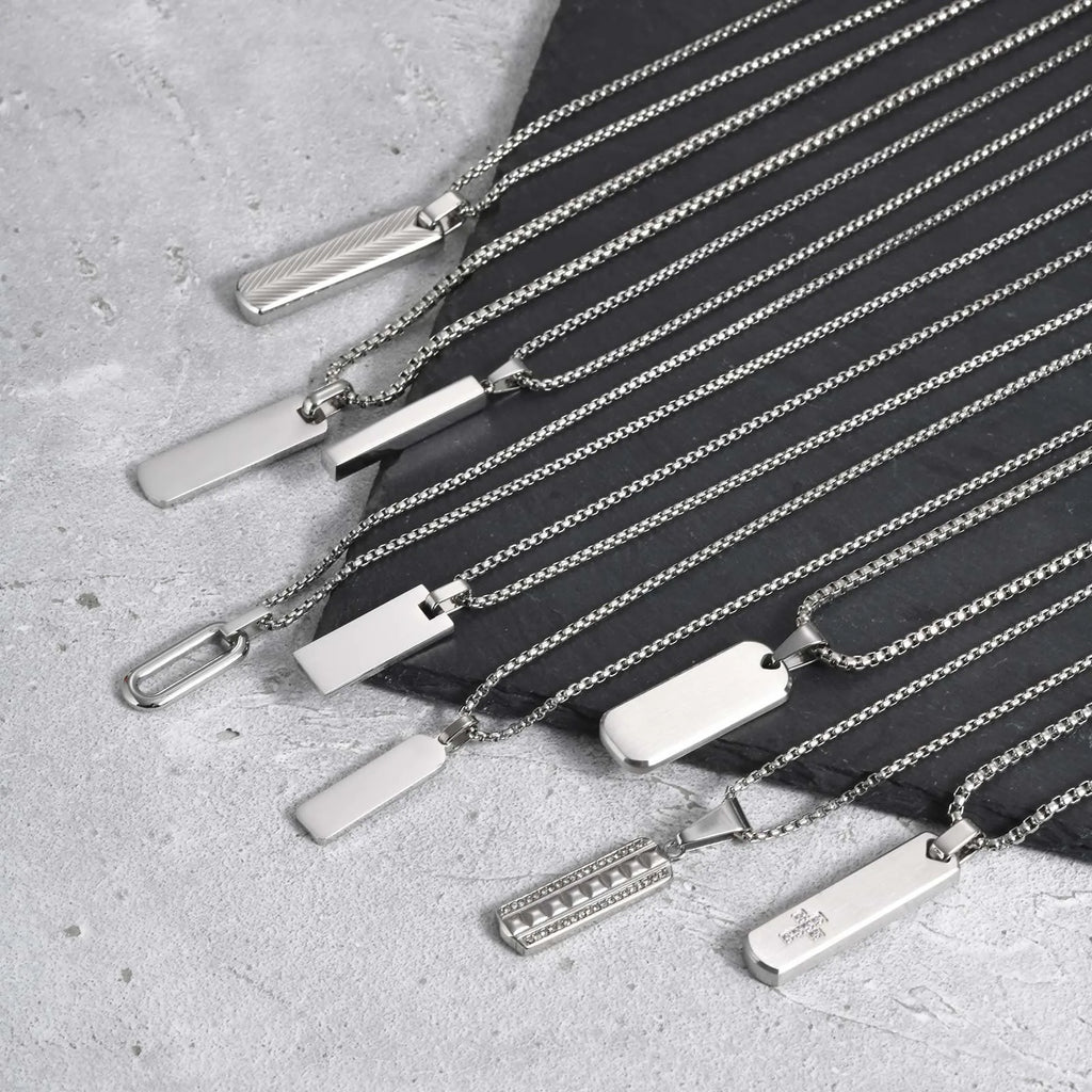 Vnox Mens Silver Color Bar Necklaces, Geometric Stainless Steel Pendant with Box Chain, Minimalst Metal Jewelry Gift
