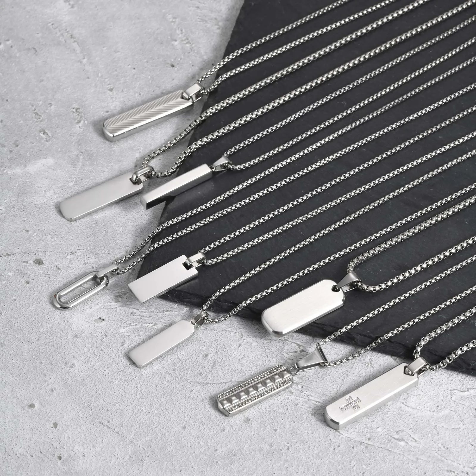 Vnox Mens Silver Color Bar Necklaces, Geometric Stainless Steel Pendant with Box Chain, Minimalst Metal Jewelry Gift