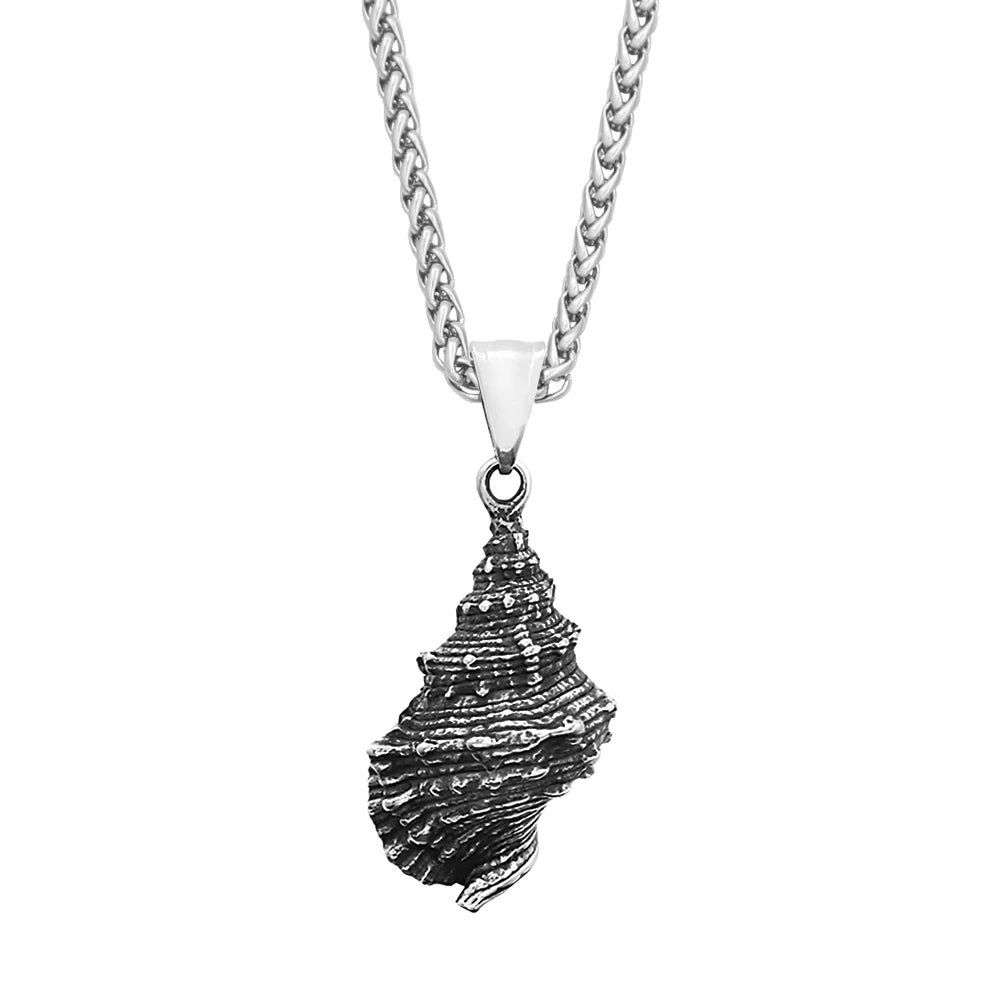 Retro Seashells Conch Necklace Stainless Steel Punk Fashion Sea Shell Pendant Chain For Men Women Cool Beach Surfing Jewelry