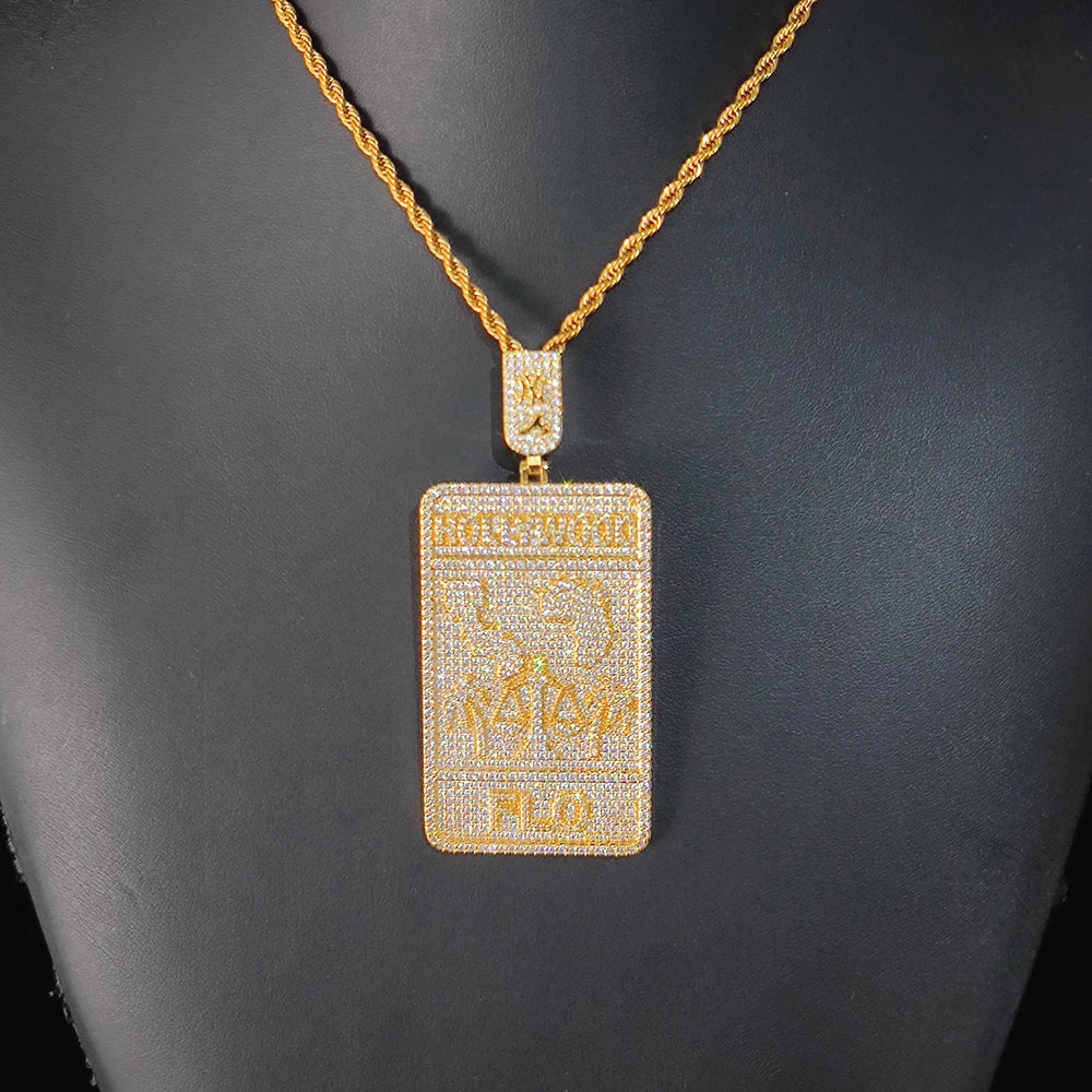 Iced Out Logo Tag Pendant Necklace