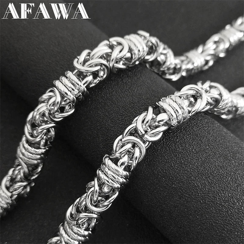 Thick Byzantine Chain Necklace & Bracelet — Stainless Steel