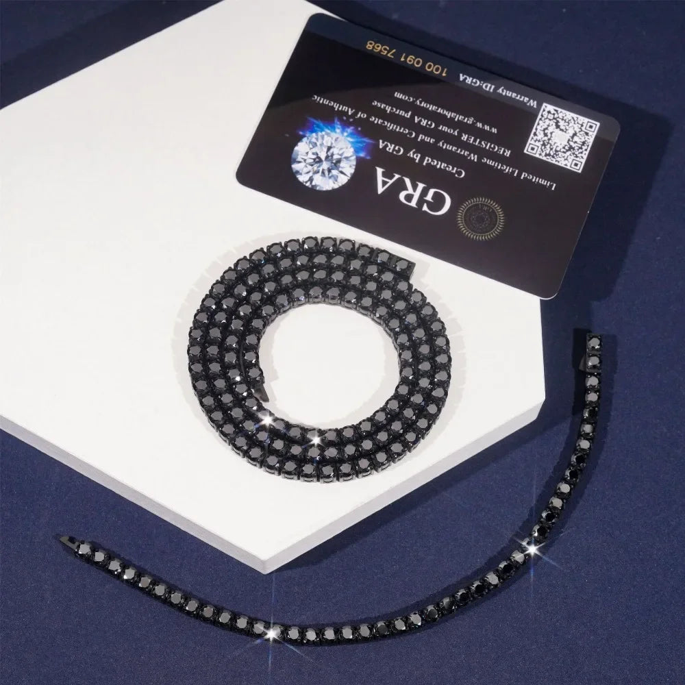 4mm Black Moissanite Tennis Necklace 316L Stainless Steel Men Hiphop Jewelry Plated Gun Black Diamond Link Chain Necklaces Gift