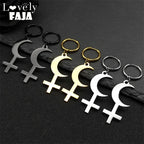 Cross Moon Gold Earrings Crescent Inverted Astrological