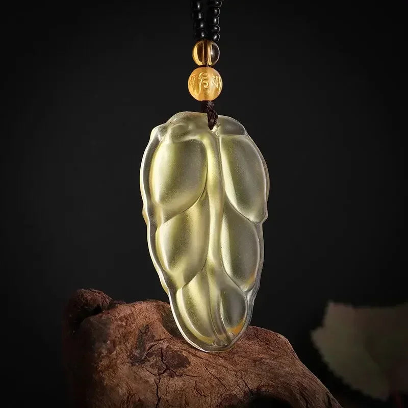 Obsidian Gossip Pendant Necklace Carving Dragon and Phoenix Shape Lucky Amulet Jewelry Six-Character Mantra Pearl