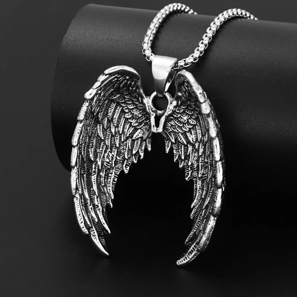 New Style Dominating Fashion Pendant Necklace Titanium Steel Angel Wings Pendant Men's Necklace Jewelry Wholesale