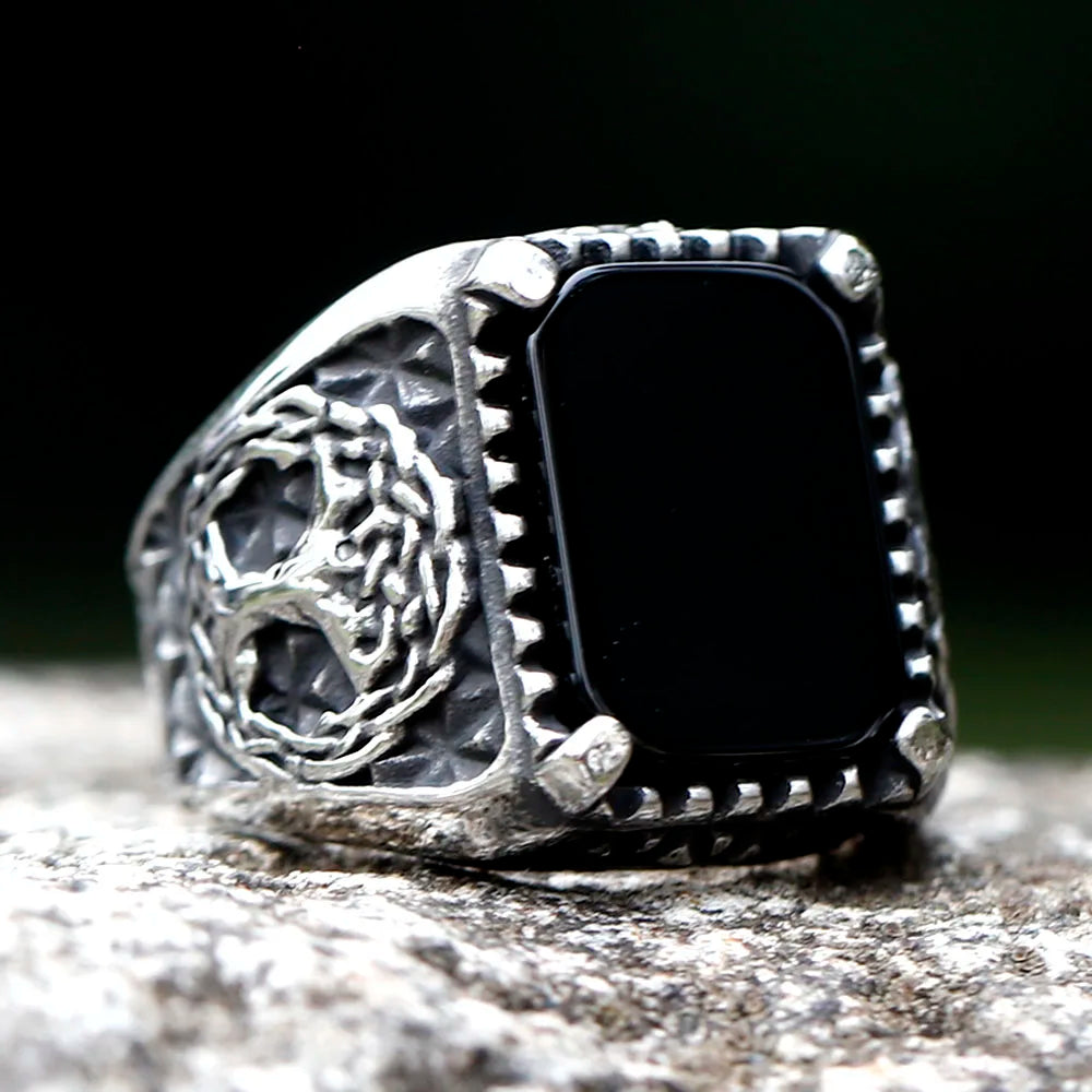 Viking Yggdrasil Odin Runes Wedding Band Ring — Stainless Steel