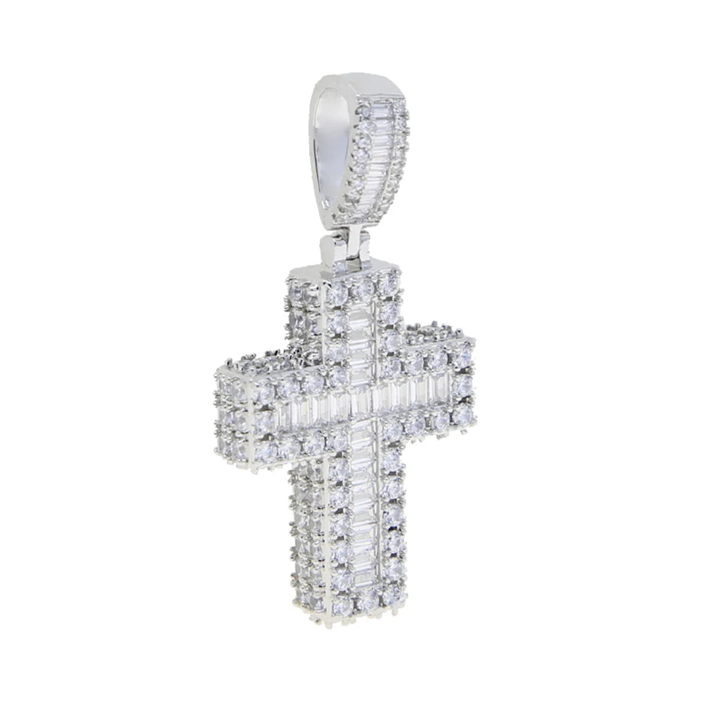New Sparkling CZ Cross Pendant Necklace Iced Out Bling Cubic Zirconia Paved Charm for Women Men Jewelry