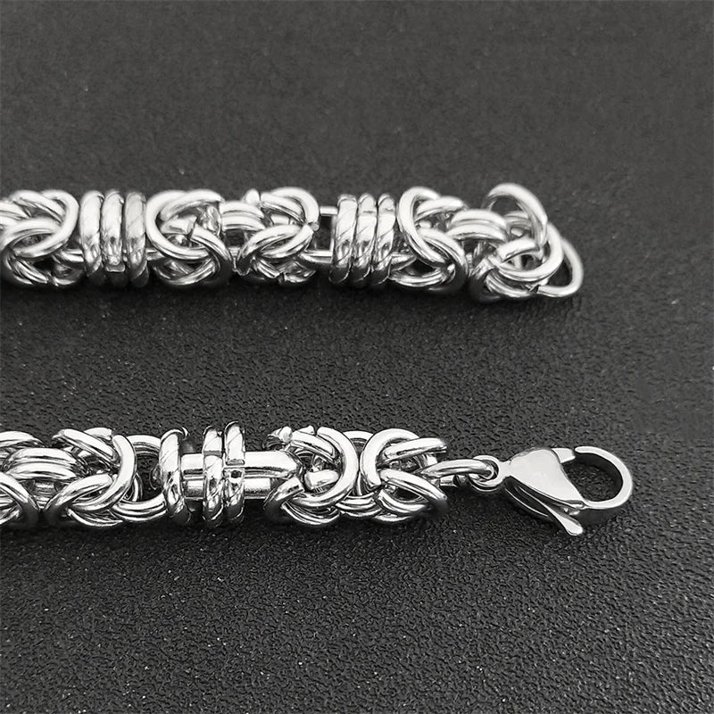 Thick Byzantine Chain Necklace & Bracelet — Stainless Steel