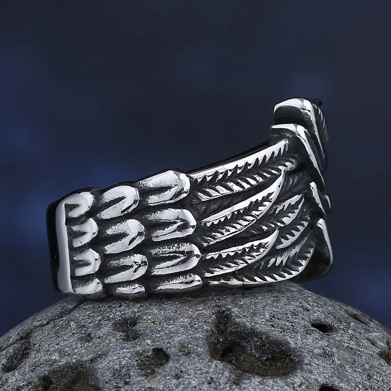 Double Wing Feather Ring — 316L Stainless Steel