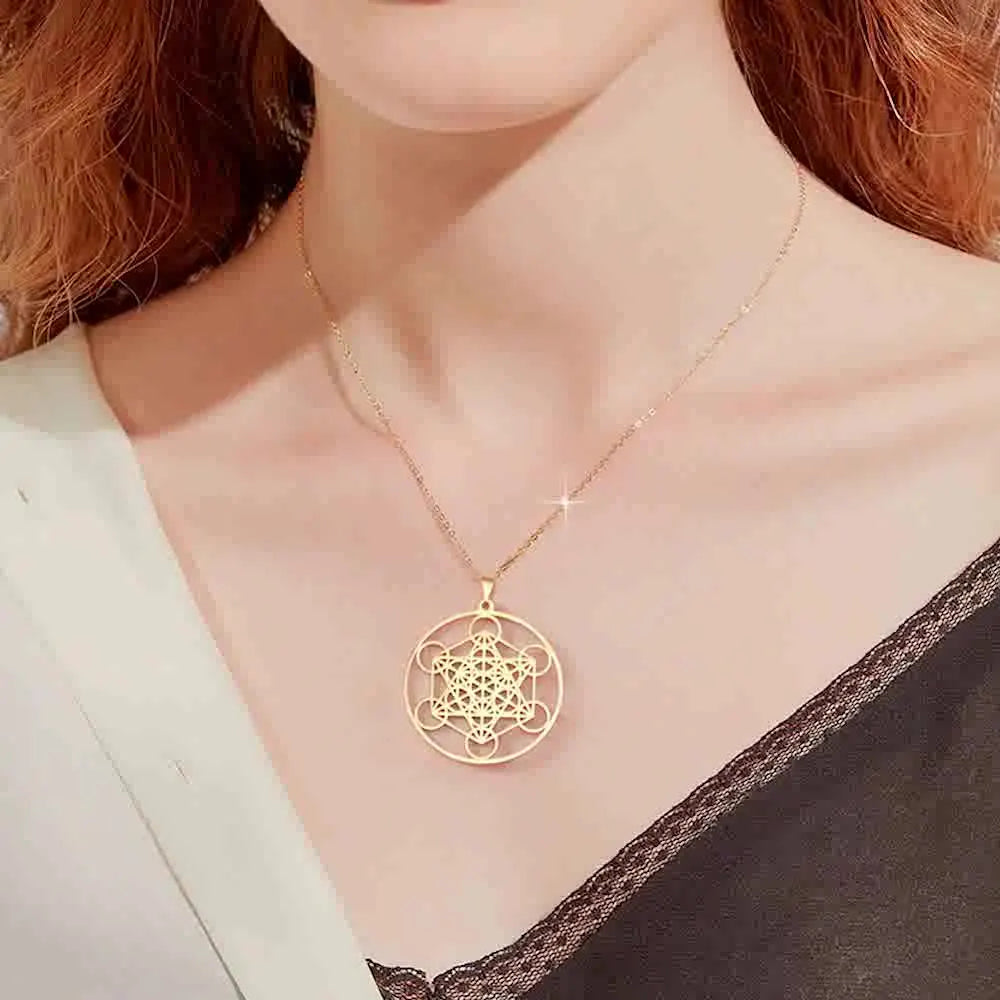 LIKGREAT Angel Seal Archangel Metatron Cube Necklace for Men Women Geometry Stainless Steel Pendants Amulet Spiritual
