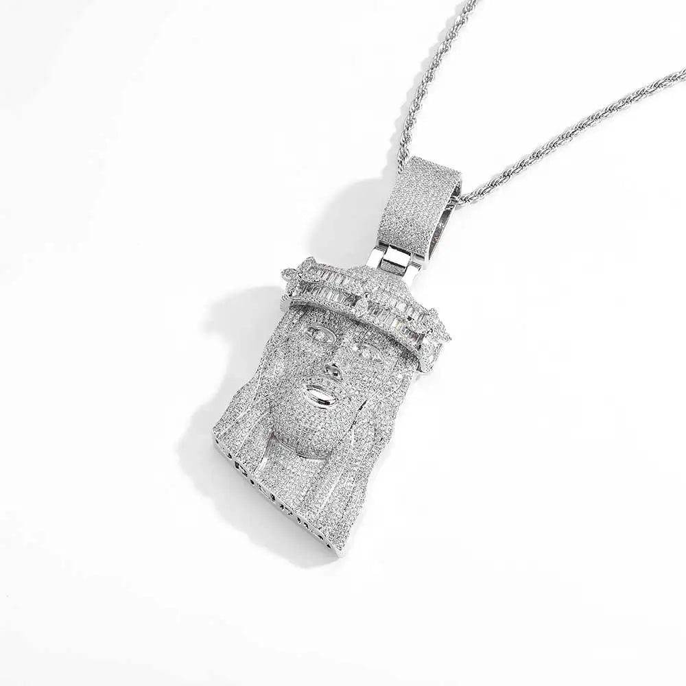 Crown Jesus Pendant Necklace Iced Out